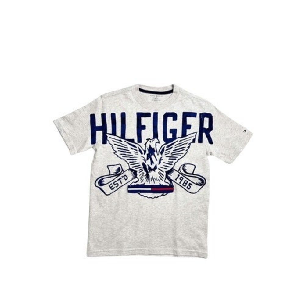 Tommy Hilfiger Boy's Light‎ Heather Grey Eagle Logo Tee T-Shirt Size S (6-7) NEW